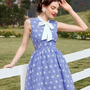 Blue Floral Sleeveless Dress